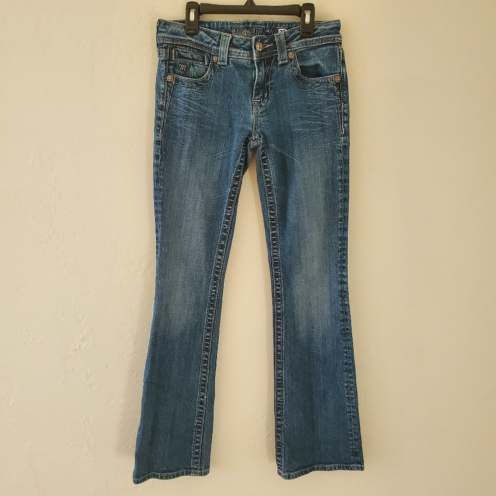Miss Me Jeans Size 27 Medium Wash Denim Bootcut 5 Pockets Wings Bling Belt Loops